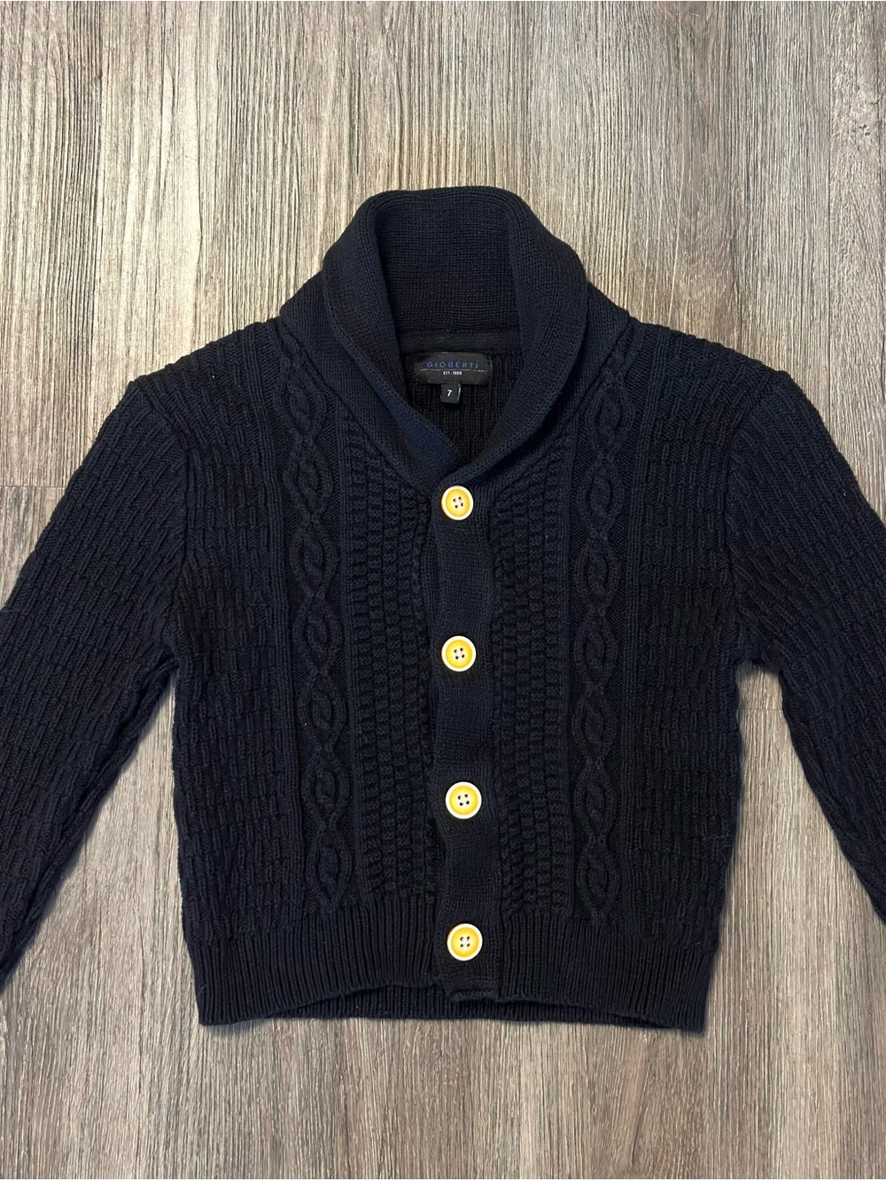 Children's Shawl Collar Cable Knit Jacket - Navy